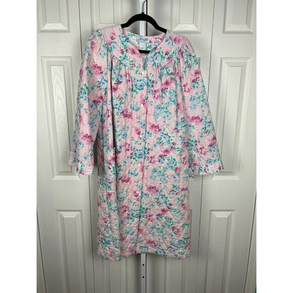 Vtg Leisure Life Quilted Robe Pink Blue Floral Sz XL Cottage Country Look - Picture 8 of 10